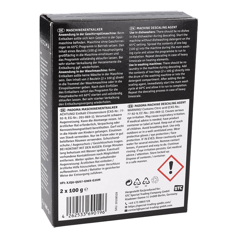 Maschinenentkalker PADOMA für Geschirrspüler Waschmaschine 2x100g 10108528