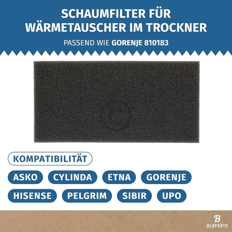 Schaumfilter für Wärmetauscher wie gorenje 810183 280x137mm in Trockner