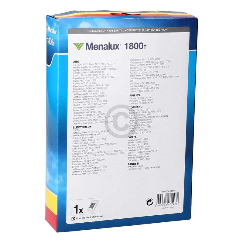 Filterbeutel Electrolux 9002561414 Menalux 1800T für Bodenstaubsauger 2Stk