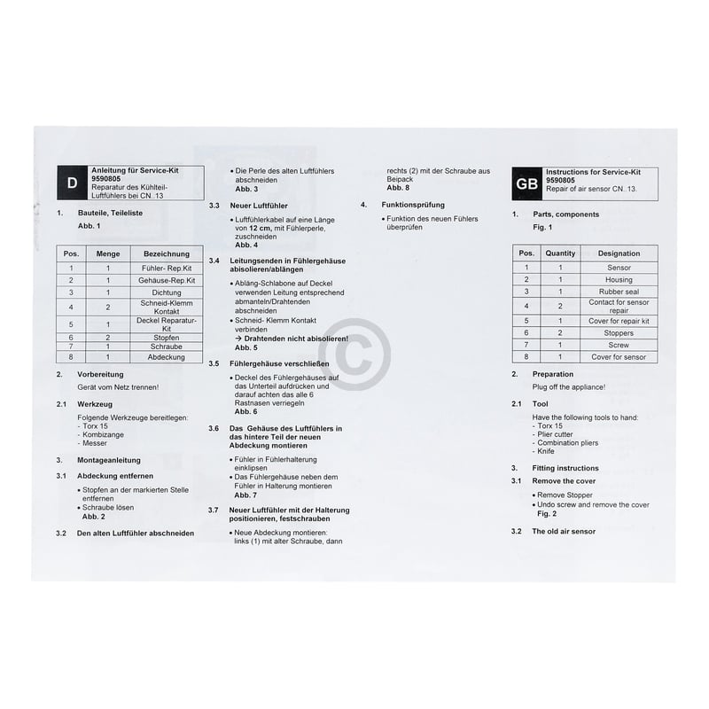 Rep.-Kit F. KT-Luft Fühler CN48 Liebherr 9590805