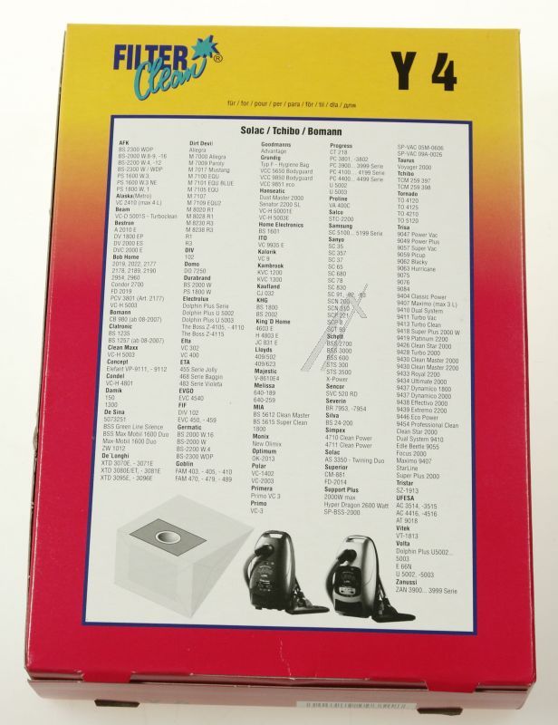 Y4-Beutel für Staubsauger Filterclean 000118K 5er-Pack