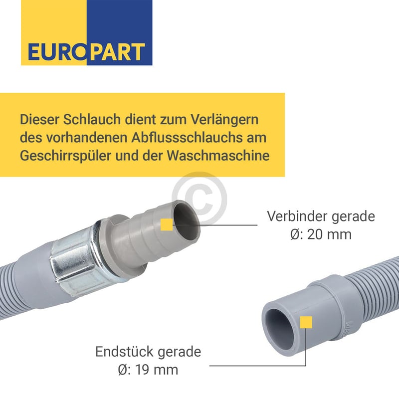 Ablaufschlauchverlängerung 1m für 22mmØ 19mmØ an Waschmaschine Geschirrspüler