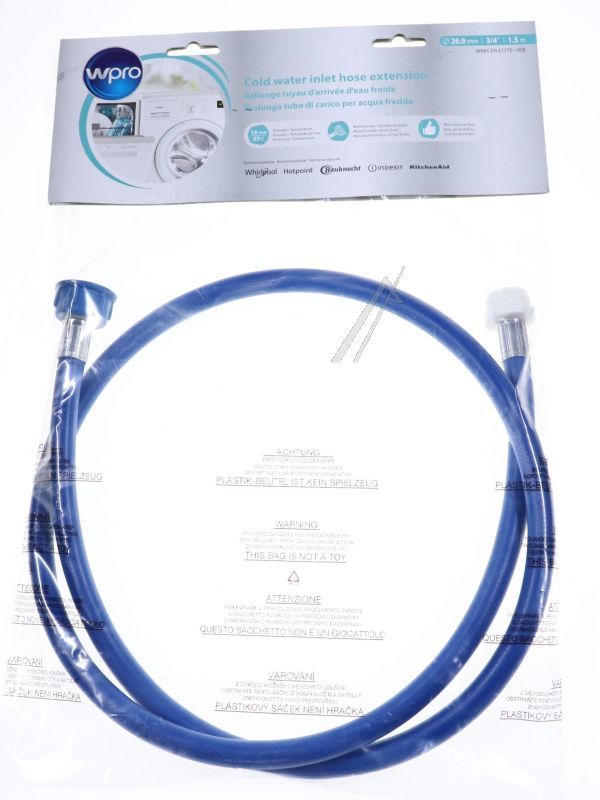 Kaltwasser-Zulaufschlauchverlängerung für Whirlpool/Indesit Ofen 484000008794 1,5m blau