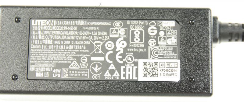 Adapter 45W USB-C für Waschmaschine Acer KP0450H012 Schwarz, Typ C
