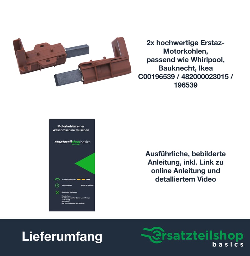 Motorkohlen [2er Set] für Waschmaschinen/Trockner von Whirlpool, Bauknecht wie 481281718952