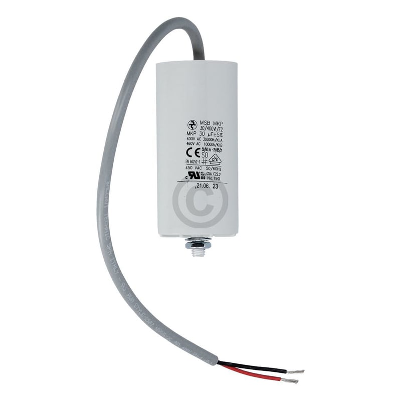 Kondensator HYDRA MSB MKP 30µF 400V mit Anschlusskabel Befestigungsschraube RPC2-30uF-450V-BBK 40x93 DL10001494