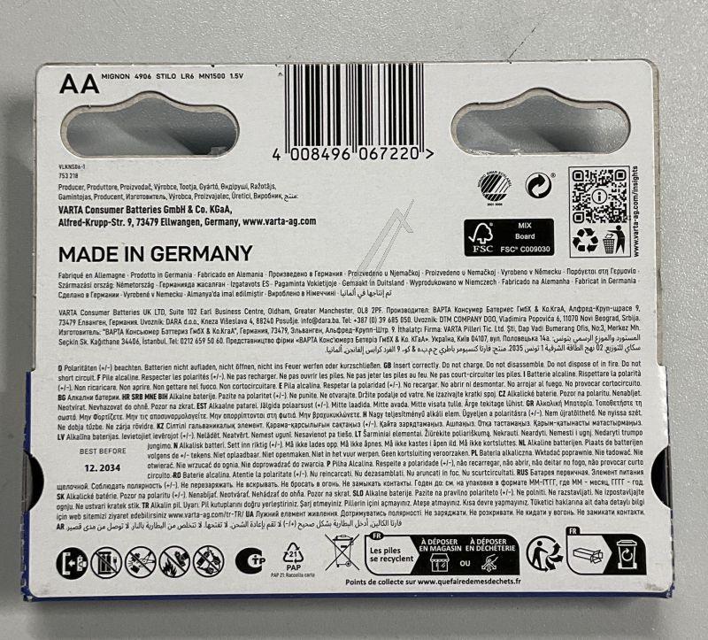 Varta Longlife Power Mignon-Batterien für Ofen 4906121761 1,5V, 10er Pack