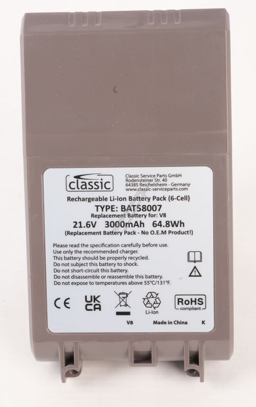 21,6V-3000mAh Akku für Dyson Staubsauger Classic BAT58007 Hochleistungsakku