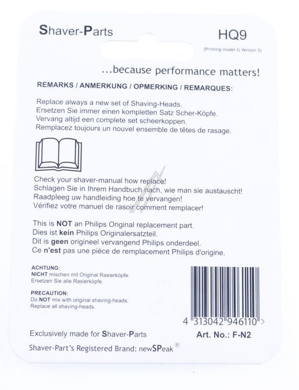 Scherkopf-Set für Philips Rasierer Newspeak 1234567890 3er-Pack