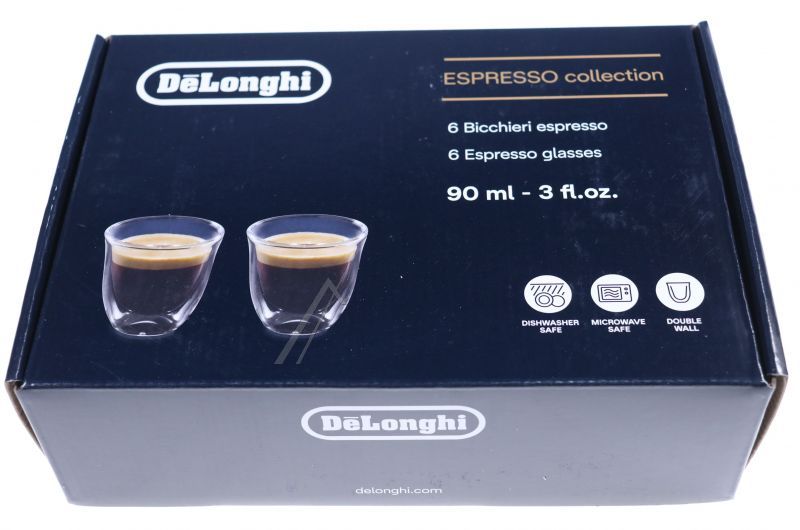 DLSC300 Gläser-Set für DeLonghi Kaffeemaschine 5513284431 Espresso-Kollektion, 6 Stück, 90 ml