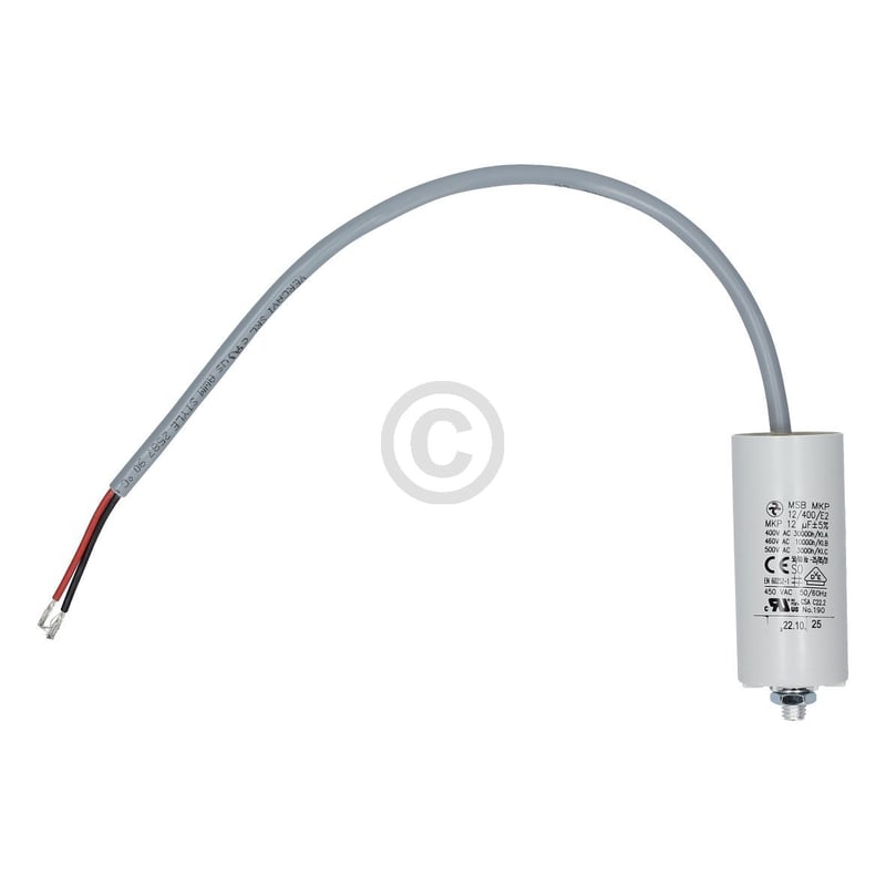 Kondensator 12µF 400V HYDRA MSB MKP 12/400/E2 UI mit Anschlusskabel und Befestigungsschraube