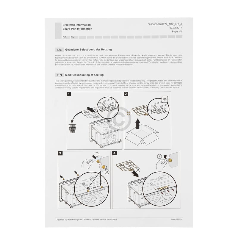 Heizungsoberhitze für Heizelement Bosch 00779092 Backofen
