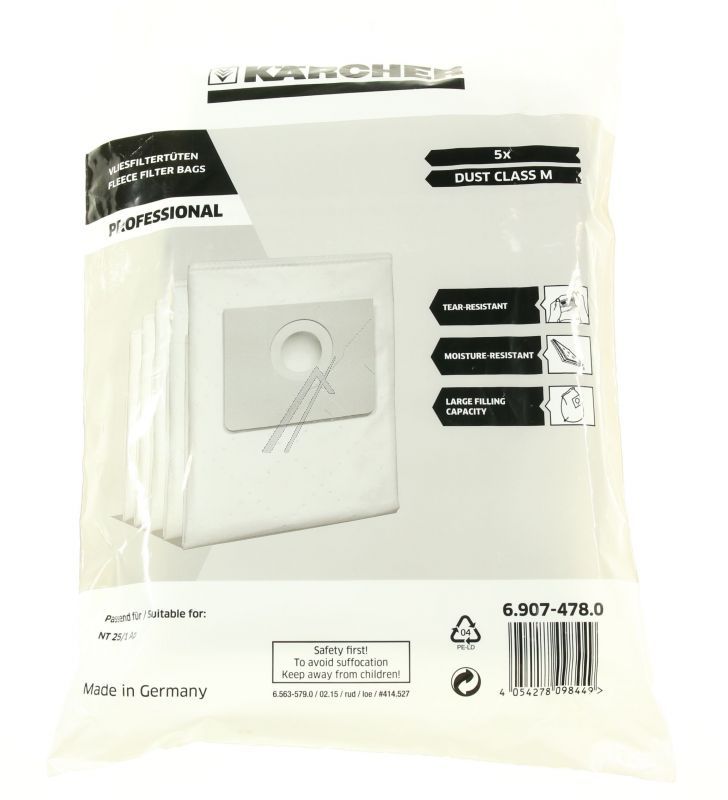 Staubsaugerbeutel Vlies 25L für Staubsauger Kärcher 69074780 Reißfest Saugkraft