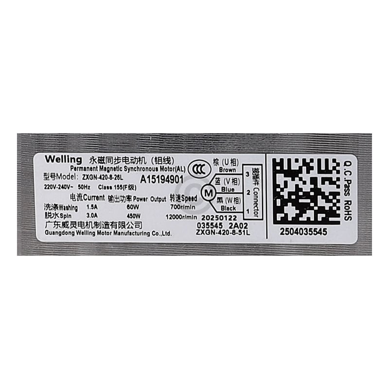 Zxgn-420-8-51l Motor für AEG Waschmaschine 140151949017 240V, 50Hz, Ø21,5mm