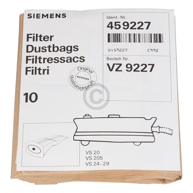 Staubsaugerbeutel BOSCH 00459227 für Staubsauger 10 Stk