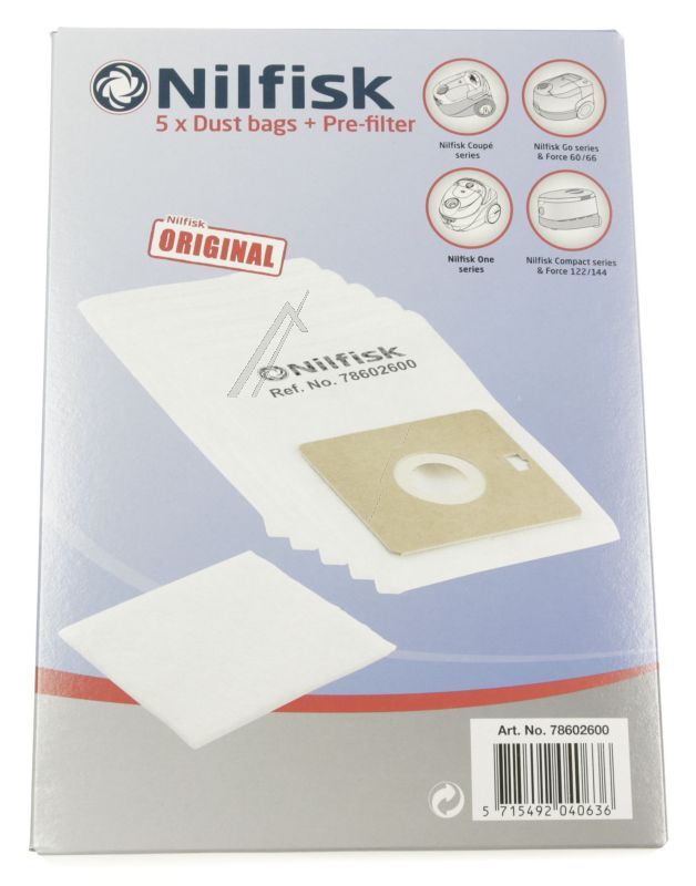 Nilfisk Staubsaugerbeutel 78602600 5 Stück + Filter für Nilfisk Staubsauger