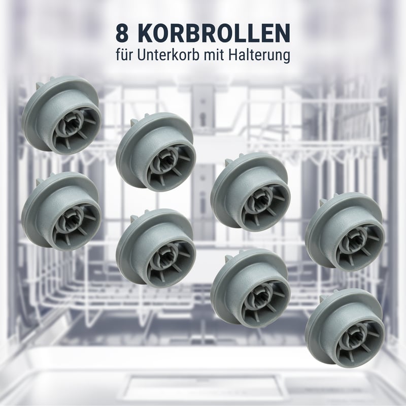 8 x Korbrollen Korbrollenset Spülmaschinen für Bosch  00165314 165314