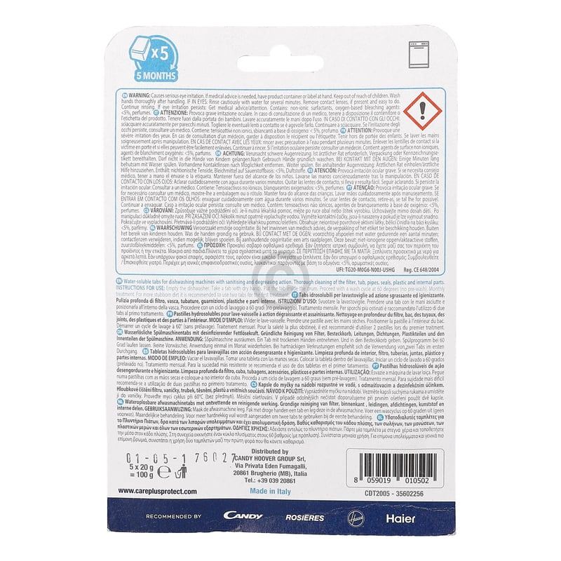 Reinigungstabs Haier 35602256 CARE+PROTECT CDT2005 für Geschirrspüler 5Stk Haier