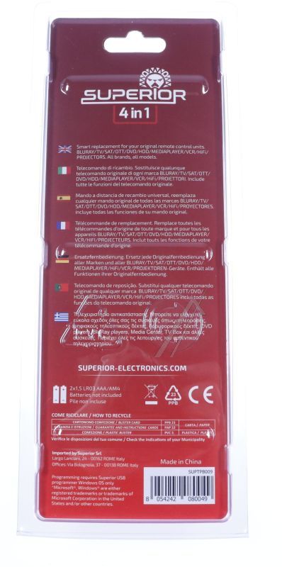 Slim Universal-Fernbedienung 4-in-1 für Waschmaschine Superior SUPTPB009 4 Ebenen Infrarot