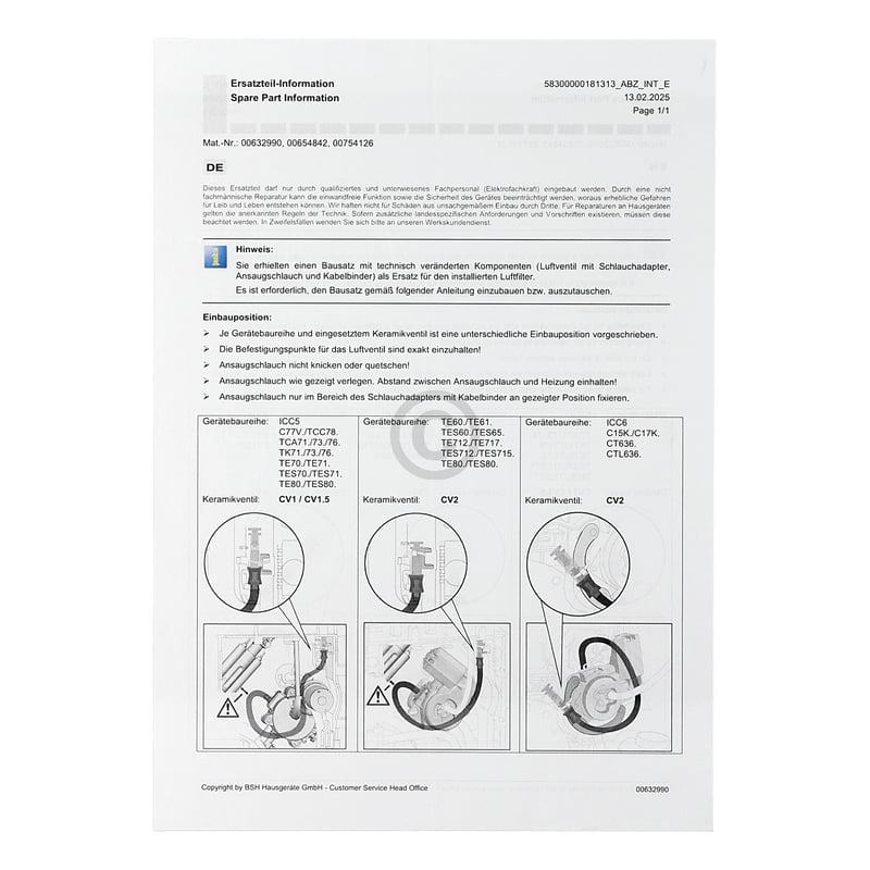 Luftfilter mit Filtereinsatz + Schlauch + Adapter BOSCH 00632990 für Kaffeemaschine