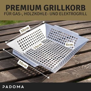 PADOMA Grillkorb aus Edelstahl - Grillschale Edelstahl für Grill mit ergonomischen Henkeln