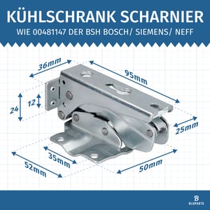 Kühlschrank Scharnier [2 Stück] Ersatzteil Türscharnier passend wie Bosch/ Siemens wie 00481147