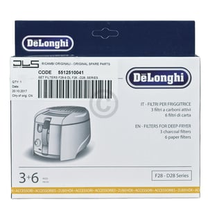 Filterset DeLonghi 5512510041 F28-9 3xKohlefilter 6xPapierfilter für Fritteuse