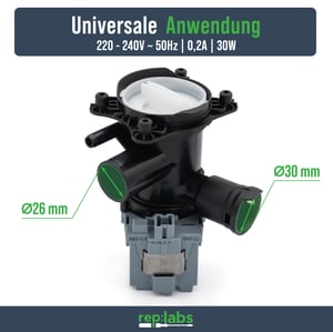 Ablaufpumpe - AT Ablaufpumpe wie Bosch 00145777 Copreci mit Pumpenkopf und Sieb für Waschmaschine