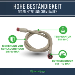 Zulaufschlauch Aquastop 2,0m - Universal anwendbar für Waschmaschine & Geschirrspüler bis 90°C 