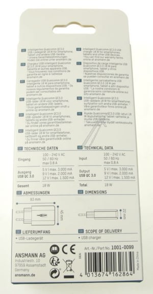 130Q Netzteil für Geschirrspüler Ansmann 10010099 Schnellladung, 18W