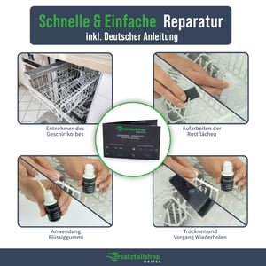 Geschirrkorb Reparatur Set [4-teilig] grau - Anti Rost - schnelle & einfache Lösung - Spülmaschinenkorb stellenweise nachbeschichten