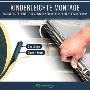 Dichtband/Dichtung 9mm(B) x 2mm(D) für Kochfeldern | Länge: 3m