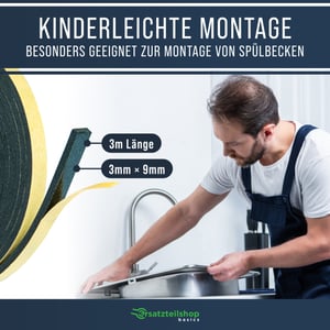 Dichtband zur Montage von Spülbecken 9mm(B) x 3mm(D) | Länge: 3m [3er Set]