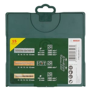BohrerSet BOSCH 2607019675 Mini-X-Line Holzbohrer Steinbohrer Metallbohrer 15teilig