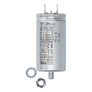 Kondensator 14µF 420V HYDRA AEG12182MB mit Steckfahnen Befestigungsschraube