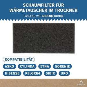 Schaumfilter für Wärmetauscher wie gorenje 810183 280x137mm in Trockner
