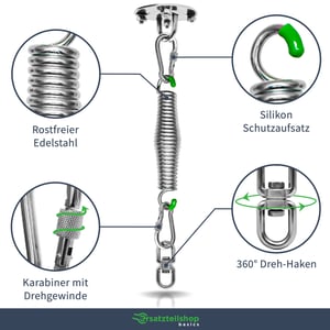 Set Aufhängung Hängesessel [13-teilig] - TÜV geprüfte Boxsack Halterung mit 150kg Tragkraft - Deckenhaken Schwerlast + Feder Hängesessel