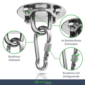Deckenhaken Hängesessel [15-teilig] - TÜV geprüfte Boxsack Halterung mit 300kg Tragkraft - Schaukelhaken aus Edelstahl