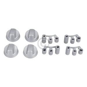 Knebel Set 38mmØ silber mit Adaptern Universal für Kochfeld alle Marken 16-teilig