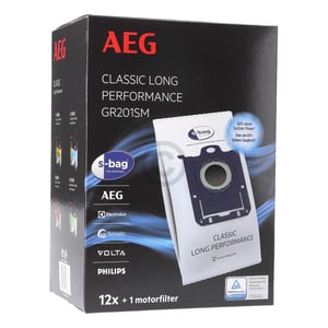 Filterbeutel AEG Gr201SM s-bag® Classic Long Performance 9001688242 für Bodenstaubsauger 12Stk + Filter 900166976