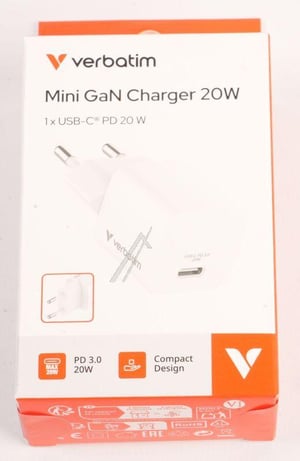 GaN Mini-Ladegerät 20W USB-C PD PPS für Handy Verbatim 32395 Schnelllader Kompakt