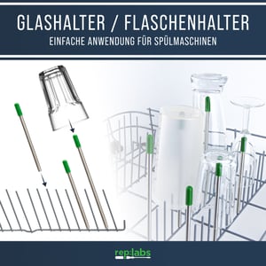 Edelstahl Glashalter für Geschirrspüler mit grünen Kappen - Set Allrounder