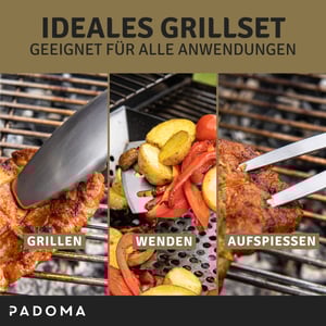 Profi Grillbesteck Set mit Fleischgabel, Grillzange und Grillwender