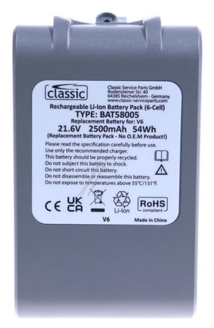 21,6V-2500mAh Akku für Dyson V6 Staubsauger Classic BAT58005 Hochleistungsakku