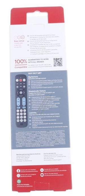 One For All Big-Button Fernbedienung für TV & Telefonie große Tasten, einfache Einrichtung