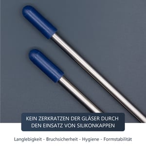 Edelstahl Glashalter für Geschirrspüler mit blauen Kappen - Set Sektfreunde