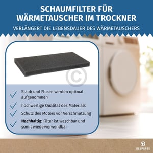 Schaumfilter für Wärmetauscher wie gorenje 810183 280x137mm in Trockner