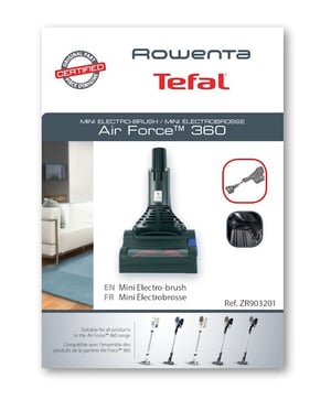 Rowenta Air Force 360 Mini-Elektrobürste ZR903201 für Tierhaare und Möbel