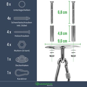 Deckenhaken Hängesessel [15-teilig] - TÜV geprüfte Boxsack Halterung mit 300kg Tragkraft - Schaukelhaken aus Edelstahl