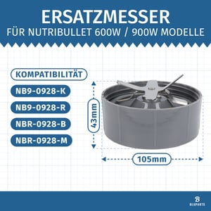Ersatzmesser Klingenaufsatz für Nutribullet - passend für Nutribullet 600W und 900W wie NB9-0928-K